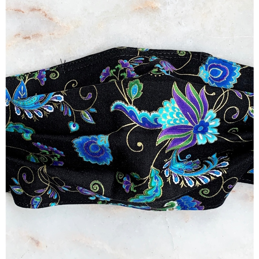 ( 1 LEFT ) ADULT CLOTH FACE MASK_BLACK/BLUE SWIRL - Picture 2 of 9